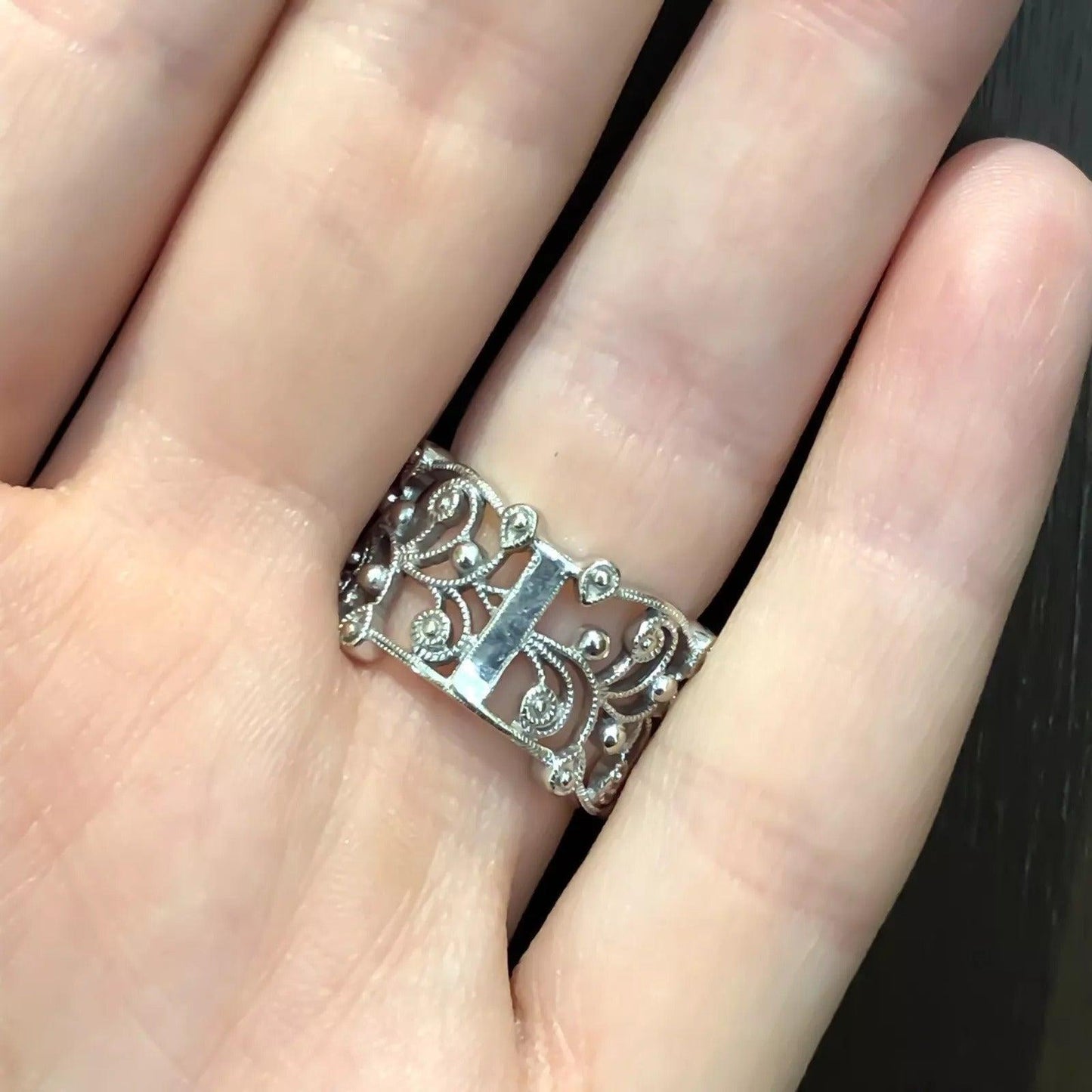 14KW .35ctw Diamond Filigree Lace Wide Lady’s Band Ring Sz 6.5 - Devine & Co.