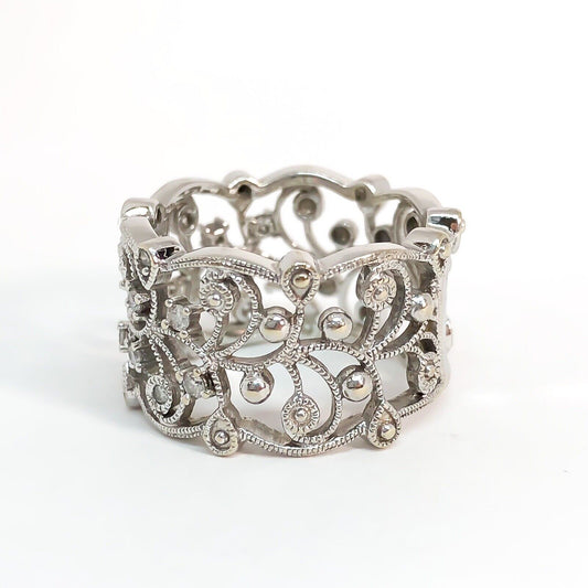 14KW .35ctw Diamond Filigree Lace Wide Lady’s Band Ring Sz 6.5 - Devine & Co.