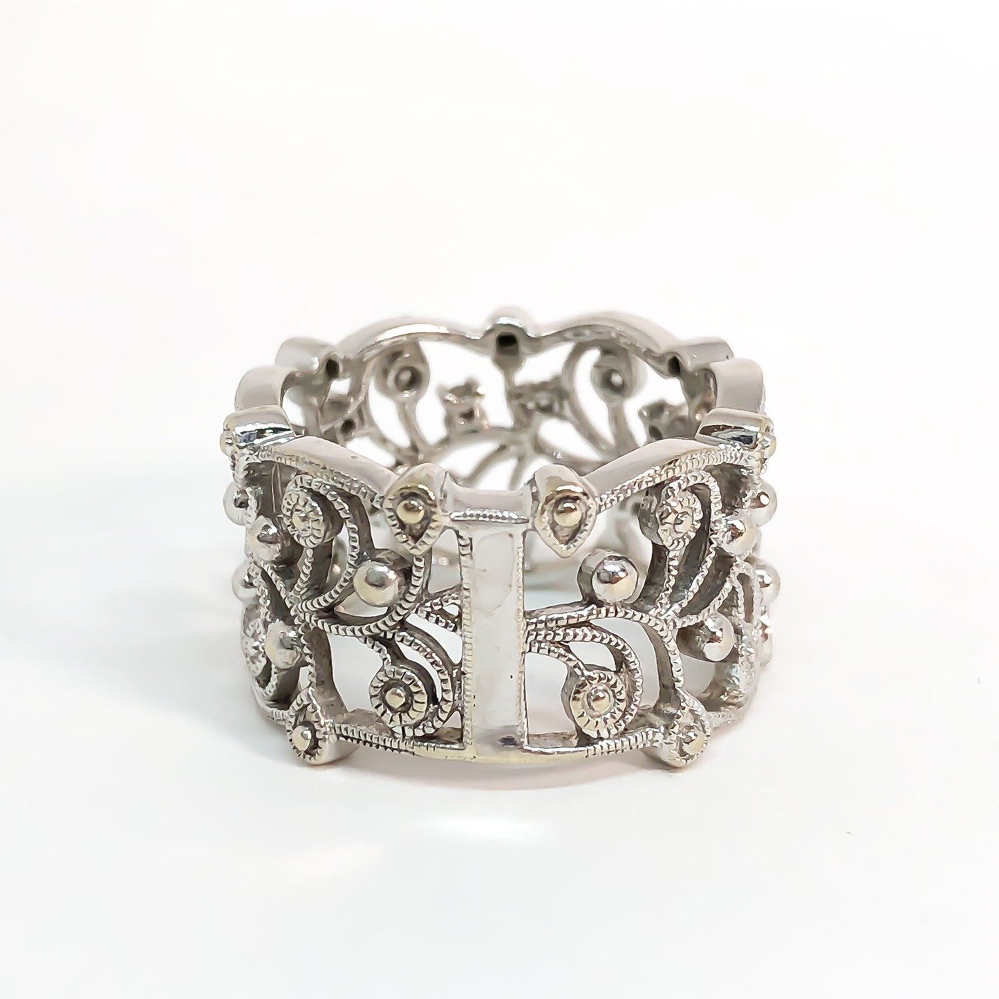 14KW .35ctw Diamond Filigree Lace Wide Lady’s Band Ring Sz 6.5 - Devine & Co.
