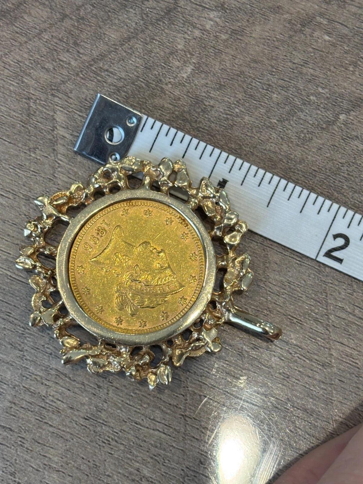 1895 10 Dollar Liberty Freeform 14K Yellow Gold Frame 30g Head Half Eagle Coin Pendant - Devine & Co.
