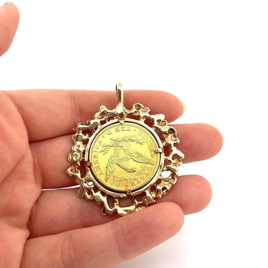1895 10 Dollar Liberty Freeform 14K Yellow Gold Frame 30g Head Half Eagle Coin Pendant - Devine & Co.