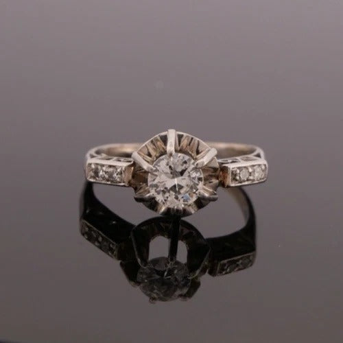 18K/14K White Gold 0.45CT Vintage Transitional Round Diamond Engagement Ring - Devine & Co.