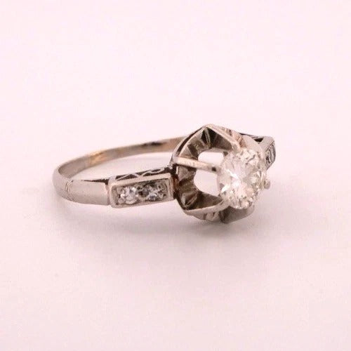 18K/14K White Gold 0.45CT Vintage Transitional Round Diamond Engagement Ring - Devine & Co.