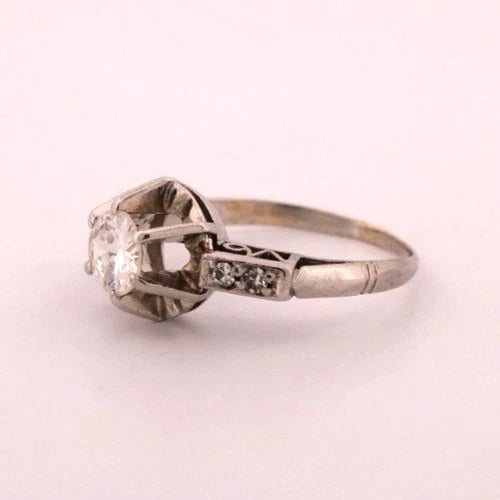 18K/14K White Gold 0.45CT Vintage Transitional Round Diamond Engagement Ring - Devine & Co.
