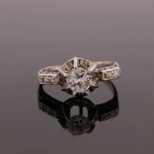 18K/14K White Gold 0.45CT Vintage Transitional Round Diamond Engagement Ring - Devine & Co.