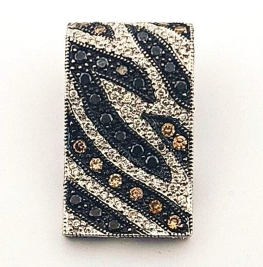 18K White Gold Zebra Stripe Black Chocolate White Diamond Slide 1.00CTW Pendant - Devine & Co.