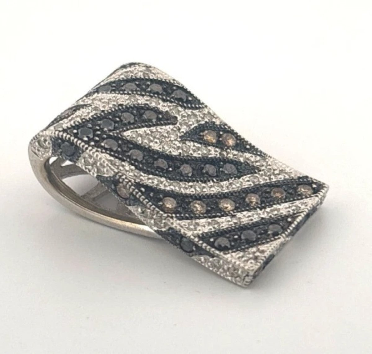 18K White Gold Zebra Stripe Black Chocolate White Diamond Slide 1.00CTW Pendant - Devine & Co.