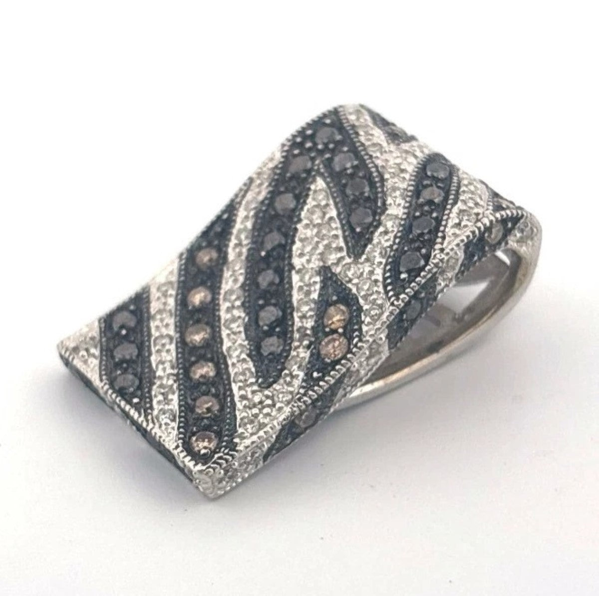 18K White Gold Zebra Stripe Black Chocolate White Diamond Slide 1.00CTW Pendant - Devine & Co.
