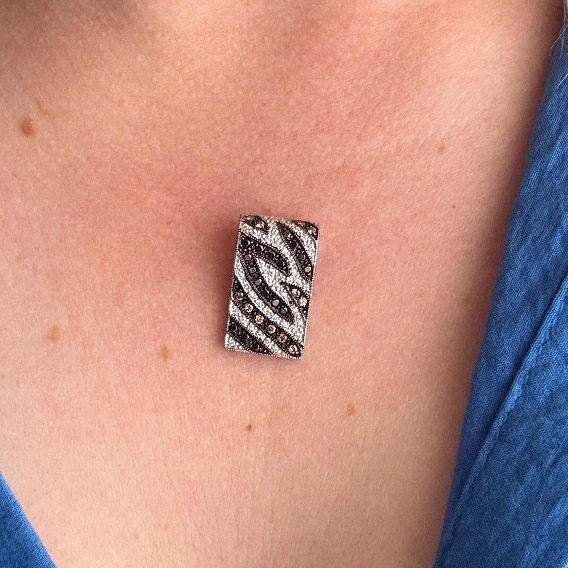 18K White Gold Zebra Stripe Black Chocolate White Diamond Slide 1.00CTW Pendant - Devine & Co.