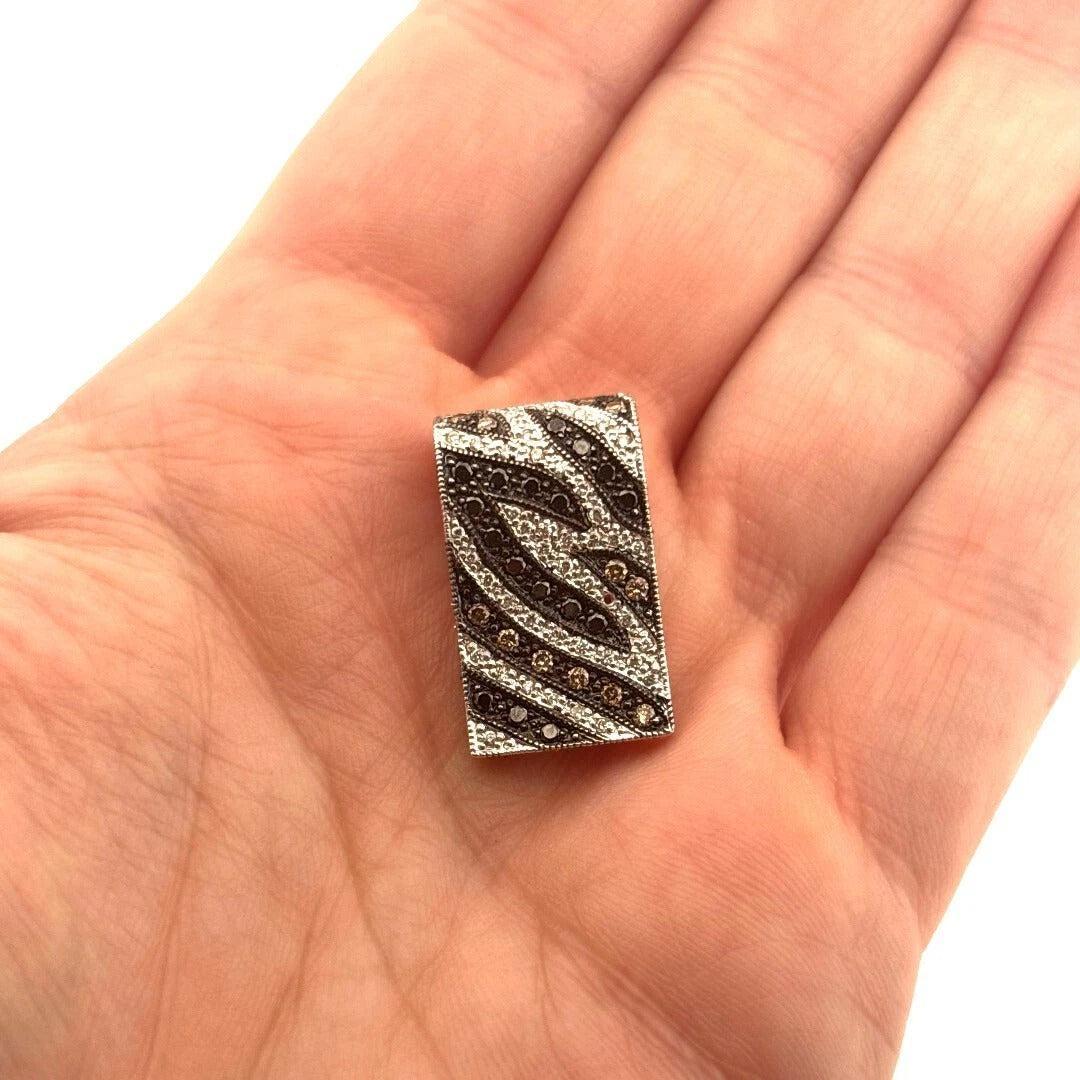 18K White Gold Zebra Stripe Black Chocolate White Diamond Slide 1.00CTW Pendant - Devine & Co.