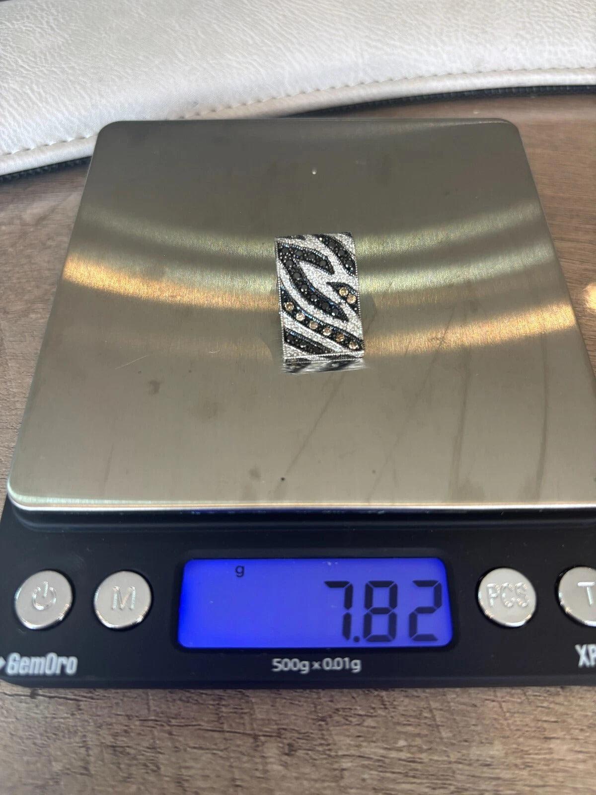 18K White Gold Zebra Stripe Black Chocolate White Diamond Slide 1.00CTW Pendant - Devine & Co.