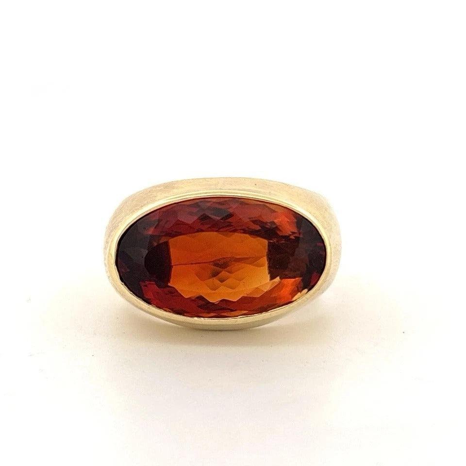 18K Yellow Gold 9.60 CT 10 Grams Madeira Citrine East-West Bezel Set Ring - Devine & Co.
