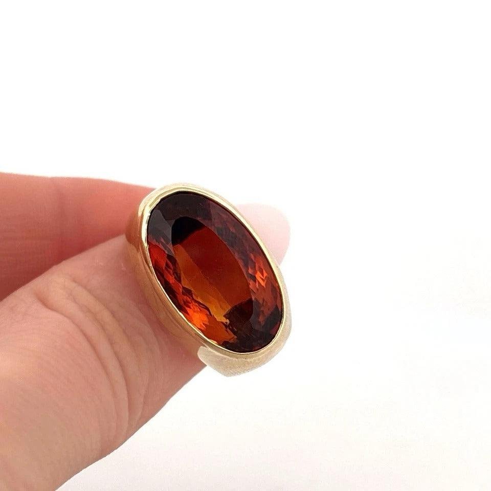 18K Yellow Gold 9.60 CT 10 Grams Madeira Citrine East-West Bezel Set Ring - Devine & Co.