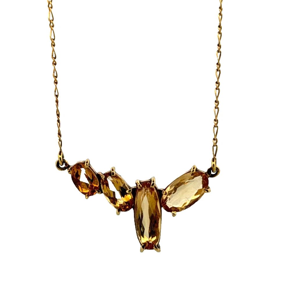 18K Yellow Gold Citrine Necklace 4 Stone Faceted Oval Citrine 17” 4.69g - Devine & Co.