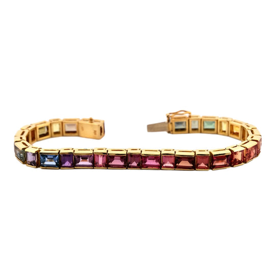 Custom Handmade Natural Rainbow Sapphire 18K Yellow Gold GIA No Heat Bracelet
