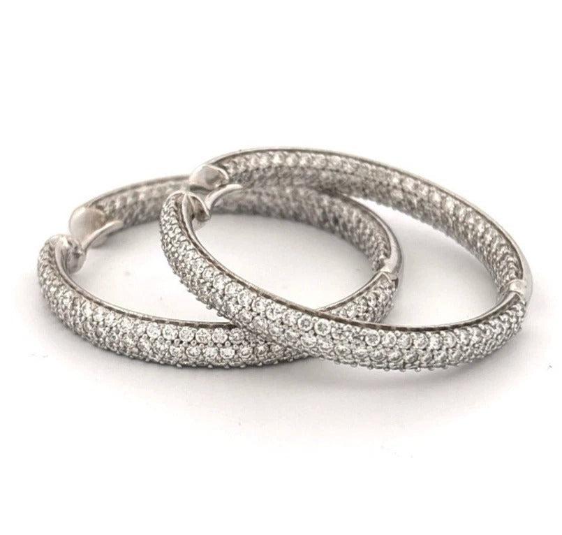 3.50ctw VS G-H Inside-Outside Pave Set 18K White Gold Diamond Hoop Earrings - Devine & Co.