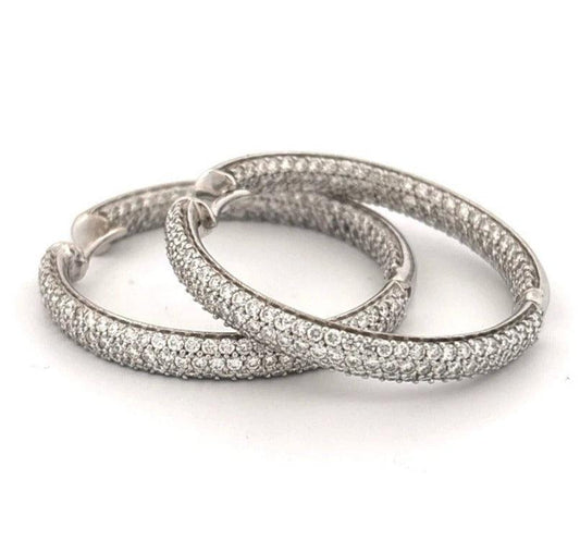 3.50ctw VS G-H Inside-Outside Pave Set 18K White Gold Diamond Hoop Earrings - Devine & Co.