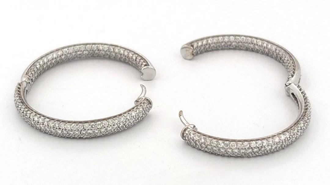 3.50ctw VS G-H Inside-Outside Pave Set 18K White Gold Diamond Hoop Earrings - Devine & Co.
