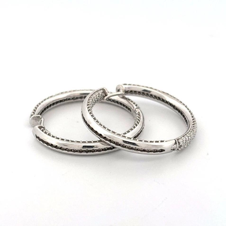 3.50ctw VS G-H Inside-Outside Pave Set 18K White Gold Diamond Hoop Earrings - Devine & Co.