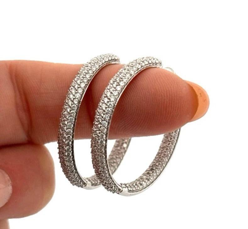 3.50ctw VS G-H Inside-Outside Pave Set 18K White Gold Diamond Hoop Earrings - Devine & Co.