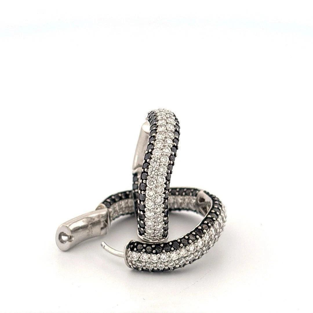 4.40ctw VS F-G Black & White Pave Diamonds 18K White Gold Wave Hoop Earrings - Devine & Co.