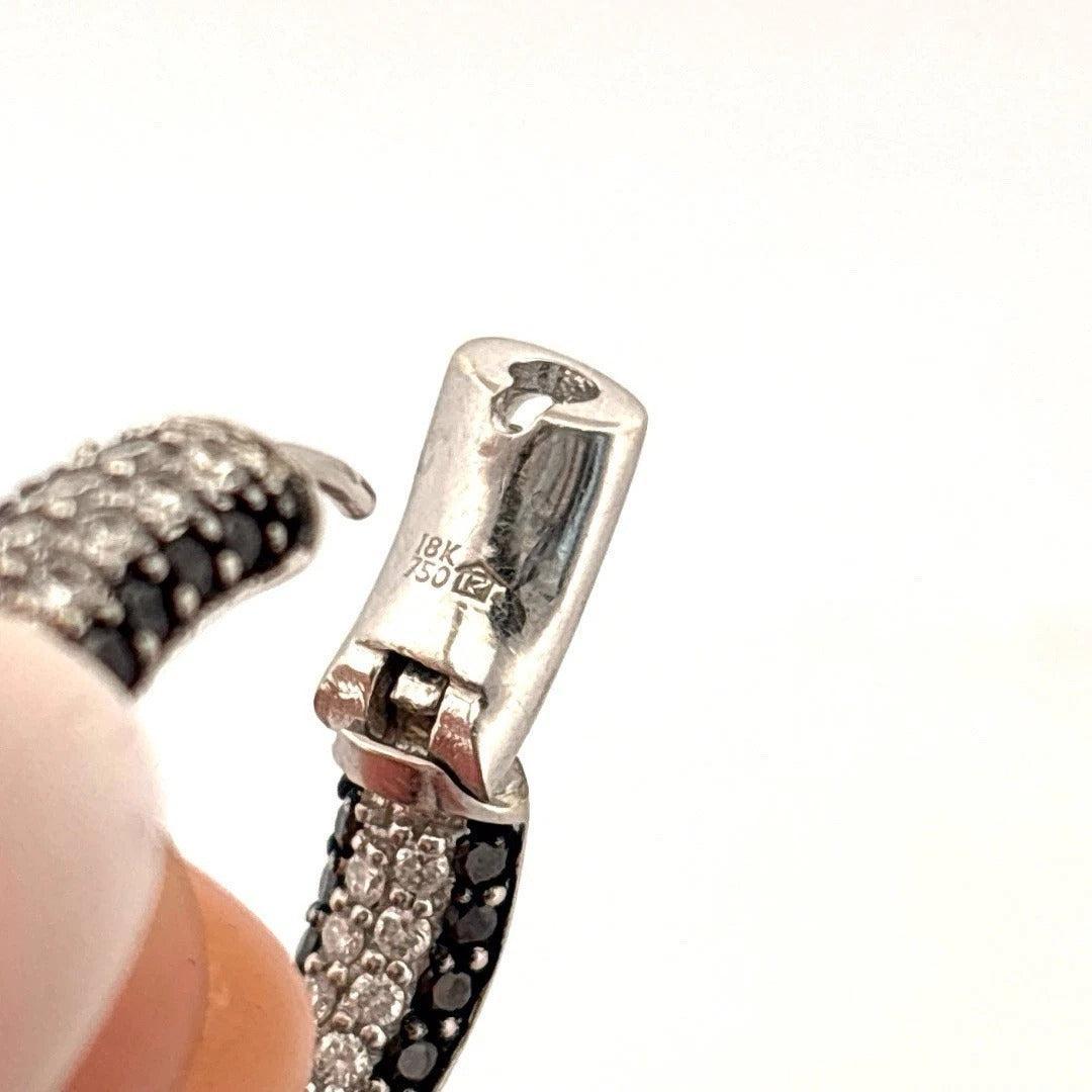 4.40ctw VS F-G Black & White Pave Diamonds 18K White Gold Wave Hoop Earrings - Devine & Co.