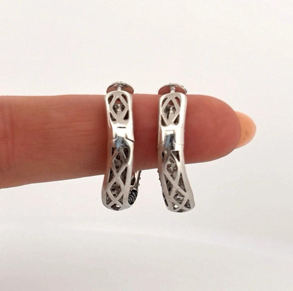 4.40ctw VS F-G Black & White Pave Diamonds 18K White Gold Wave Hoop Earrings - Devine & Co.