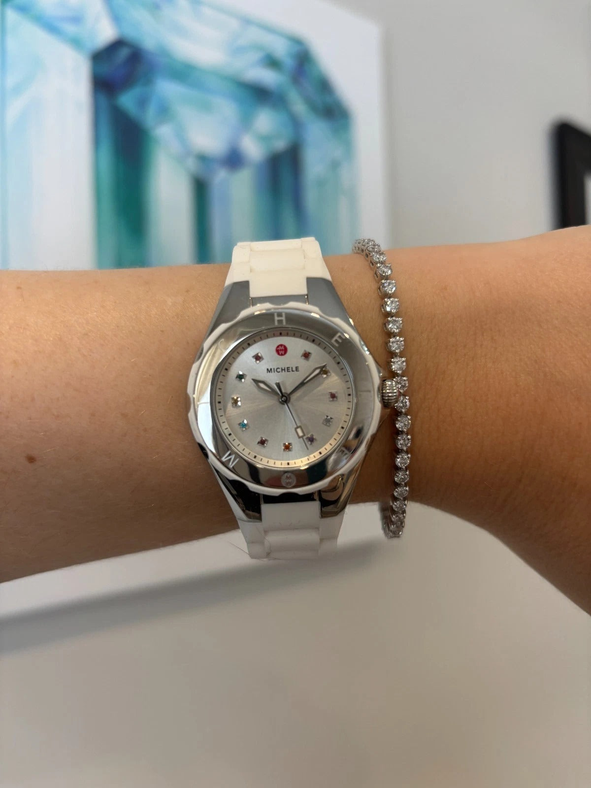 Michele Tahitian White Steel Silicone Box & Card MW12P000001 Jelly Bean Watch