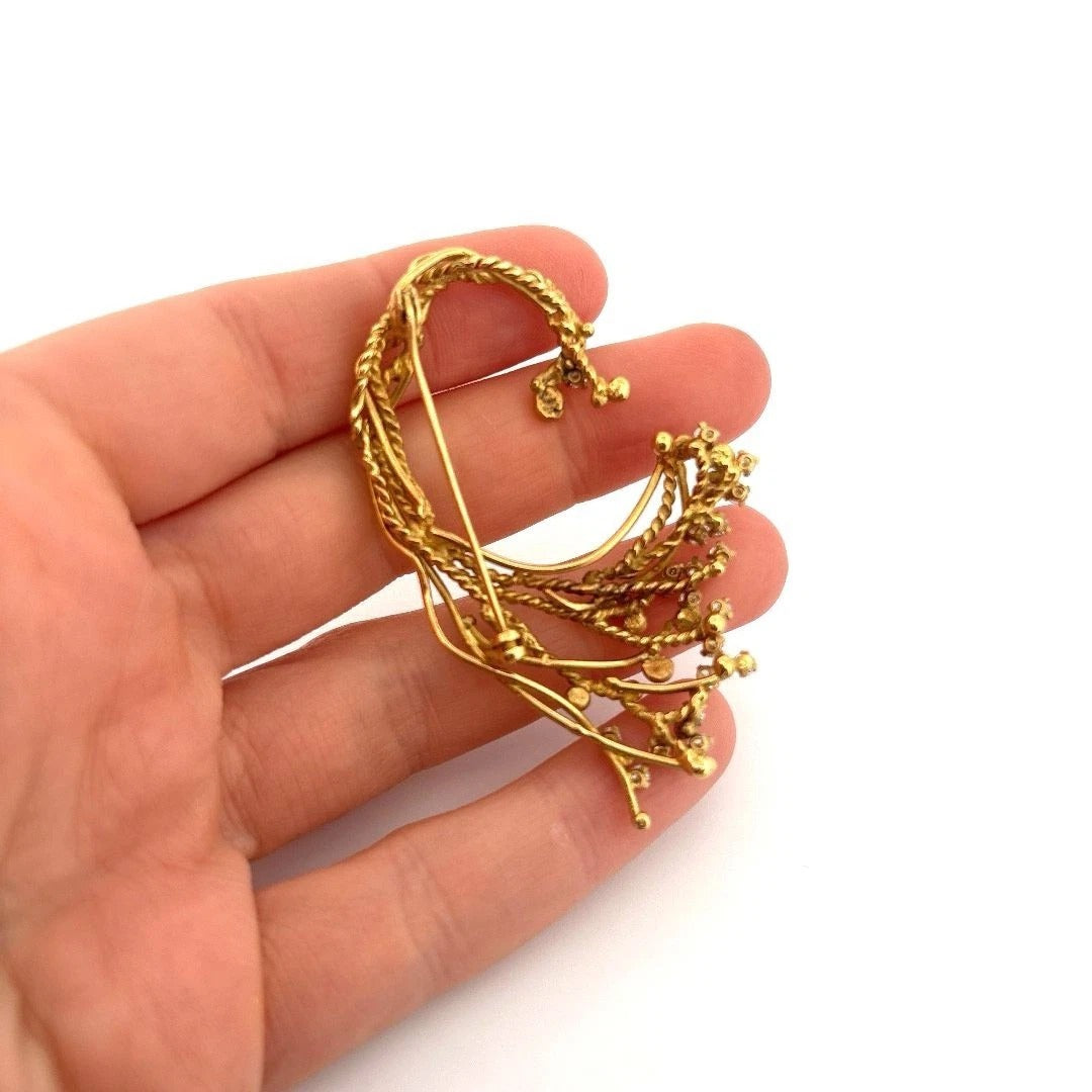 Custom 18K Yellow Gold Diamond Vine 1.00 ctw Natural Diamonds 15.89g Brooch