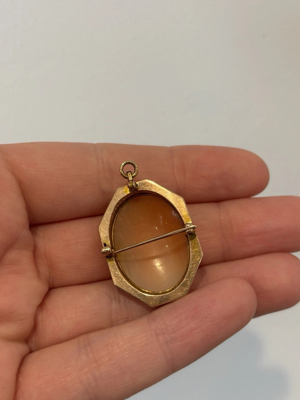 Vintage Shell Cameo 10K Gold Frame 5.08g Brooch Pendant 3cm x 2.5cm