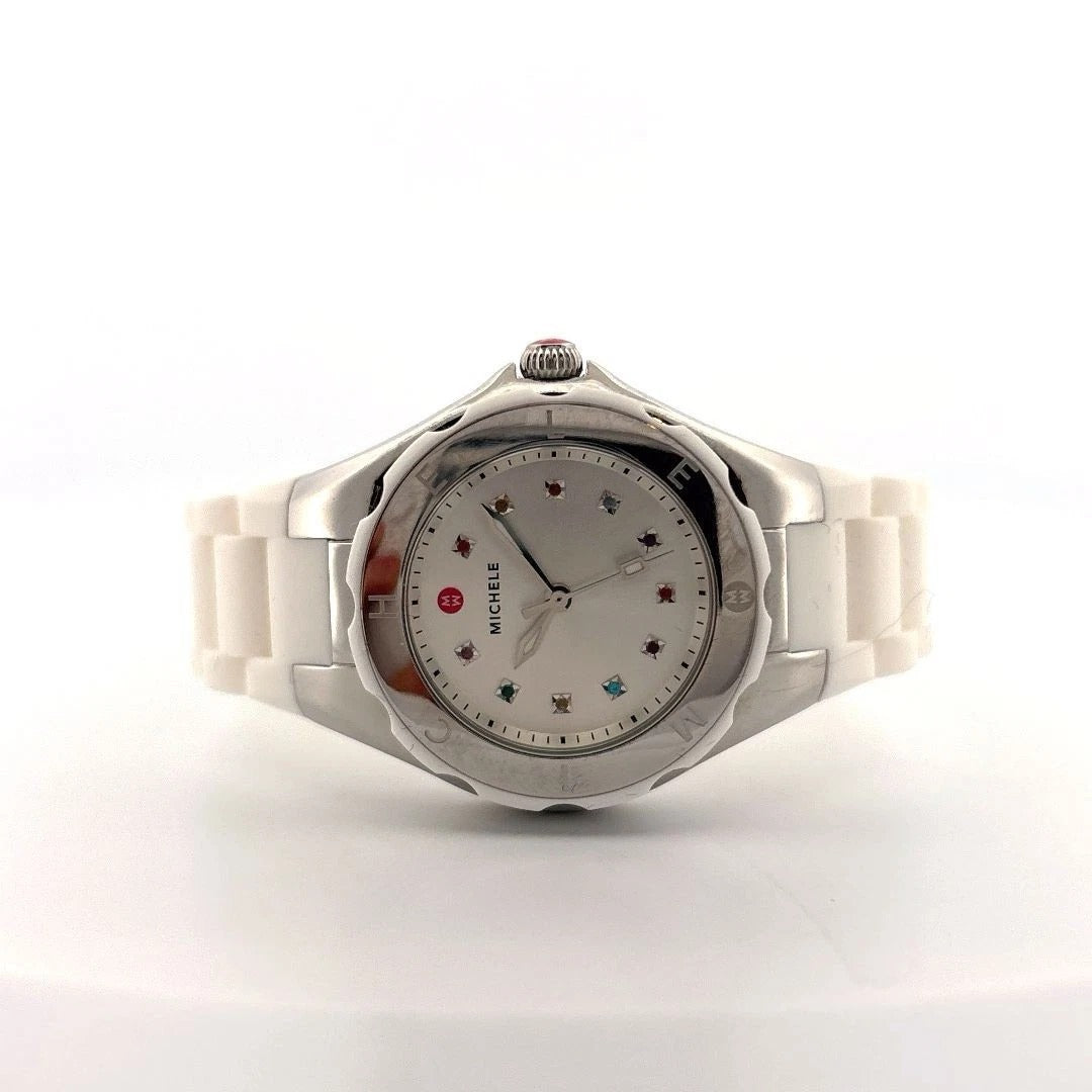 Michele Tahitian White Steel Silicone Box & Card MW12P000001 Jelly Bean Watch