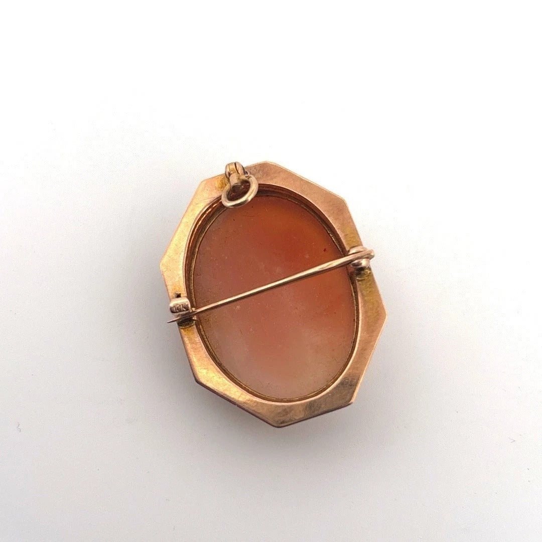 Vintage Shell Cameo 10K Gold Frame 5.08g Brooch Pendant 3cm x 2.5cm