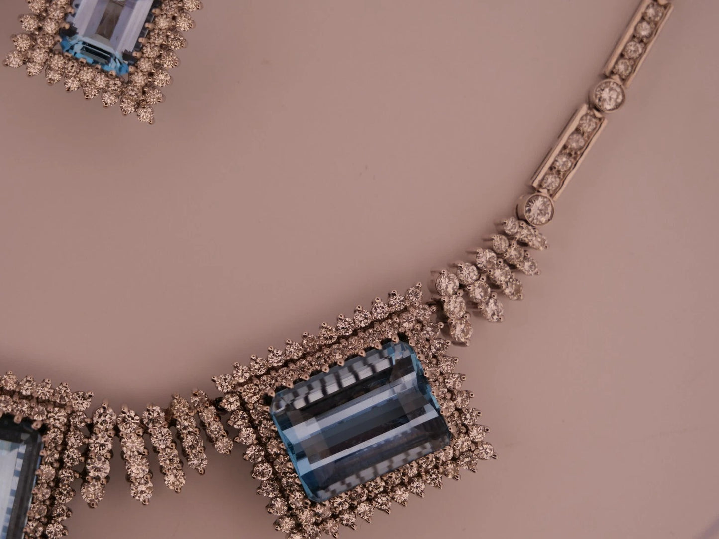 Custom 14K White Gold Natural Aquamarine & Diamond 46CTW Necklace Earring Suite - Devine & Co.