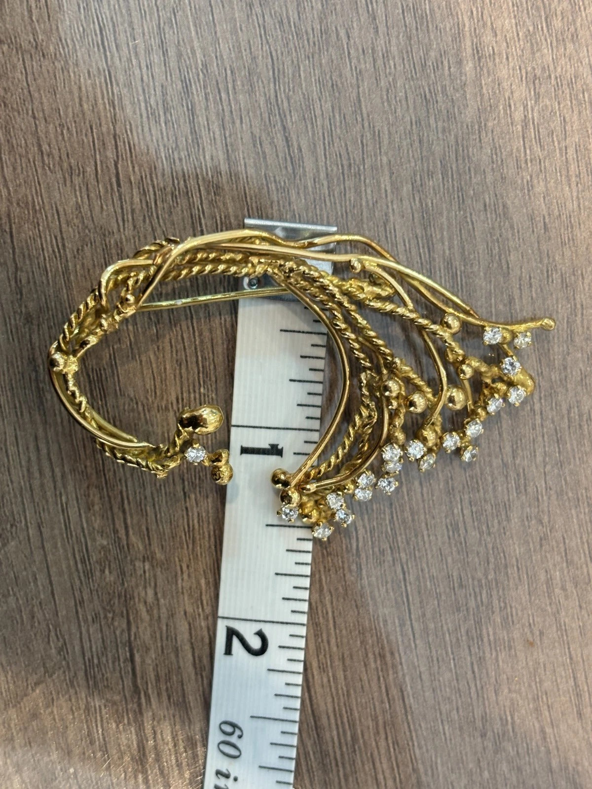 Custom 18K Yellow Gold Diamond Vine 1.00 ctw Natural Diamonds 15.89g Brooch