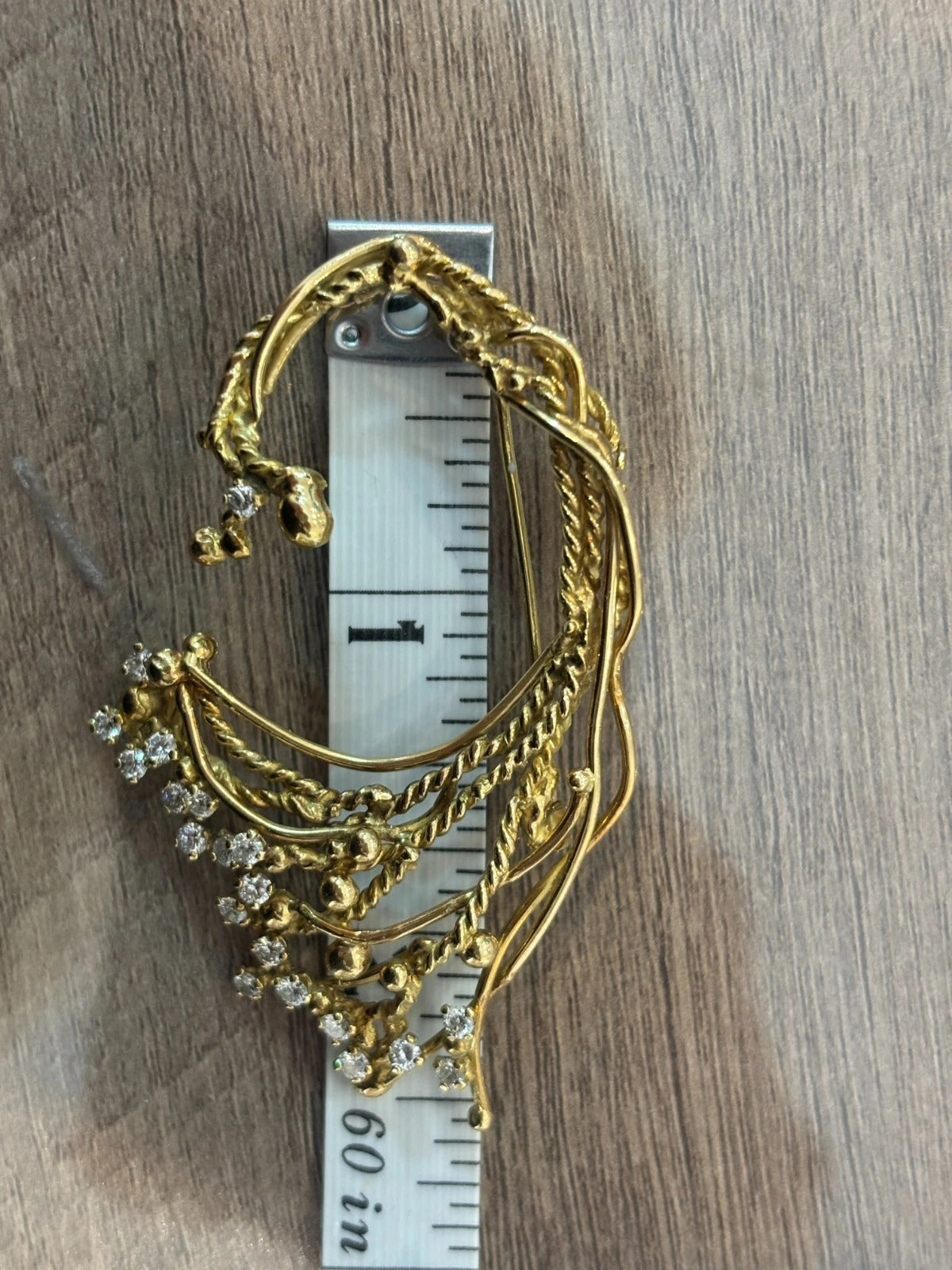 Custom 18K Yellow Gold Diamond Vine 1.00 ctw Natural Diamonds 15.89g Brooch