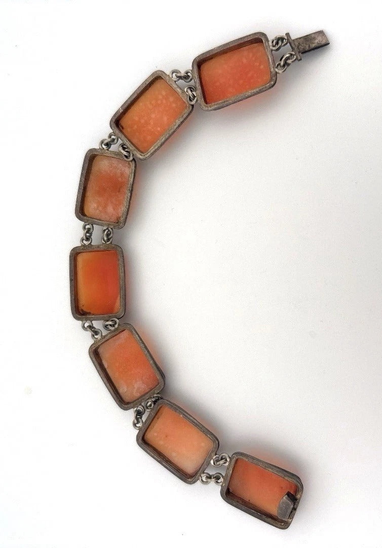 Antique Carved Shell Cameo Panel 800 Silver Italy 7.5" 21.61g Bracelet