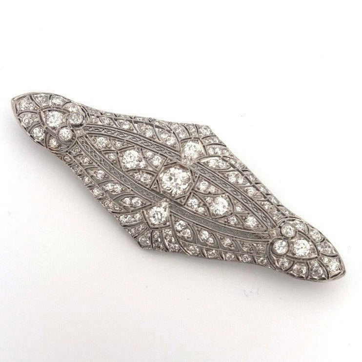 Antique Art Deco Old European Cut 5.48ctw Platinum Natural Diamond Brooch - Devine & Co.