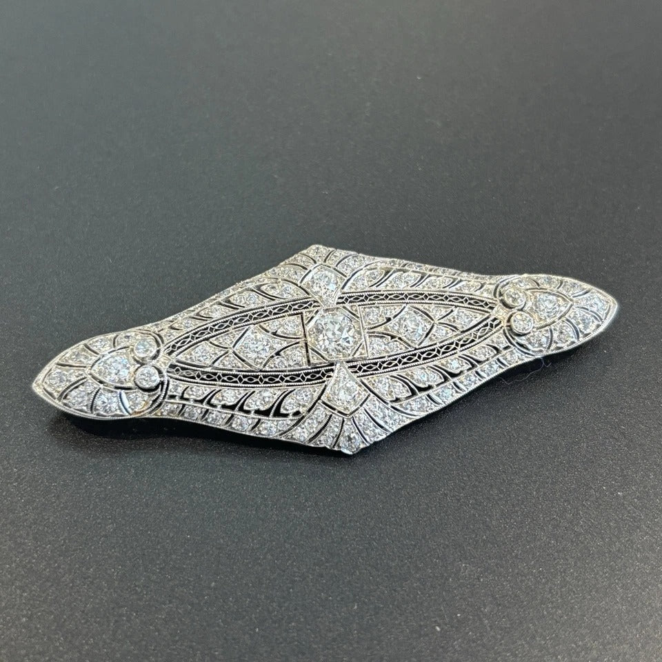 Antique Art Deco Old European Cut 5.48ctw Platinum Natural Diamond Brooch - Devine & Co.