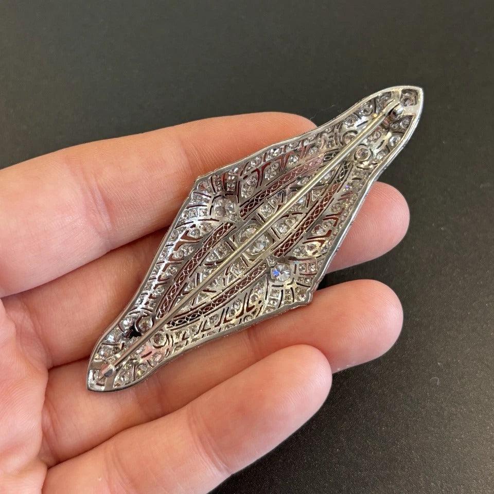 Antique Art Deco Old European Cut 5.48ctw Platinum Natural Diamond Brooch - Devine & Co.