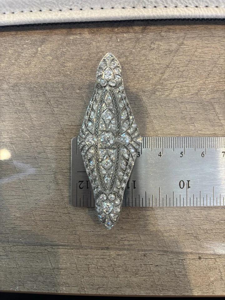 Antique Art Deco Old European Cut 5.48ctw Platinum Natural Diamond Brooch - Devine & Co.