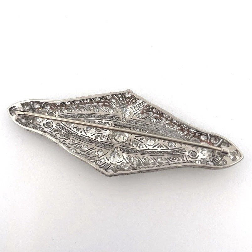Antique Art Deco Old European Cut 5.48ctw Platinum Natural Diamond Brooch - Devine & Co.