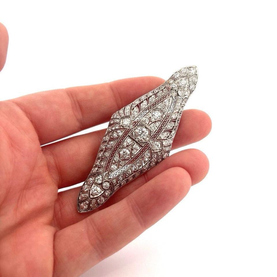 Antique Art Deco Old European Cut 5.48ctw Platinum Natural Diamond Brooch - Devine & Co.
