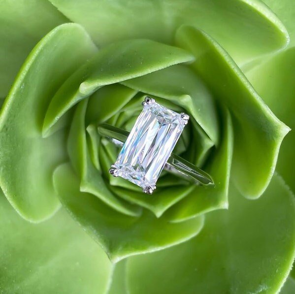 Crisscross Emerald Cut Moissanite Solitaire 3.50 Carat 14K - Devine & Co.