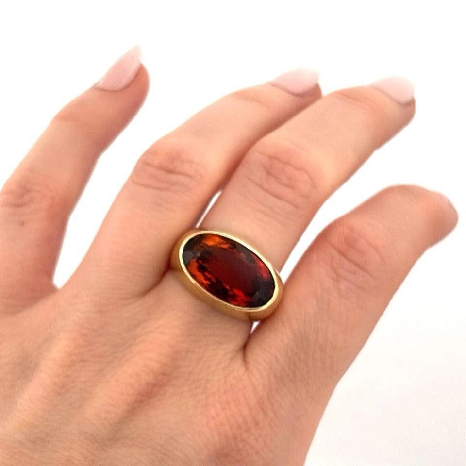 18K Yellow Gold 9.60 CT 10 Grams Madeira Citrine East-West Bezel Set Ring - Devine & Co.
