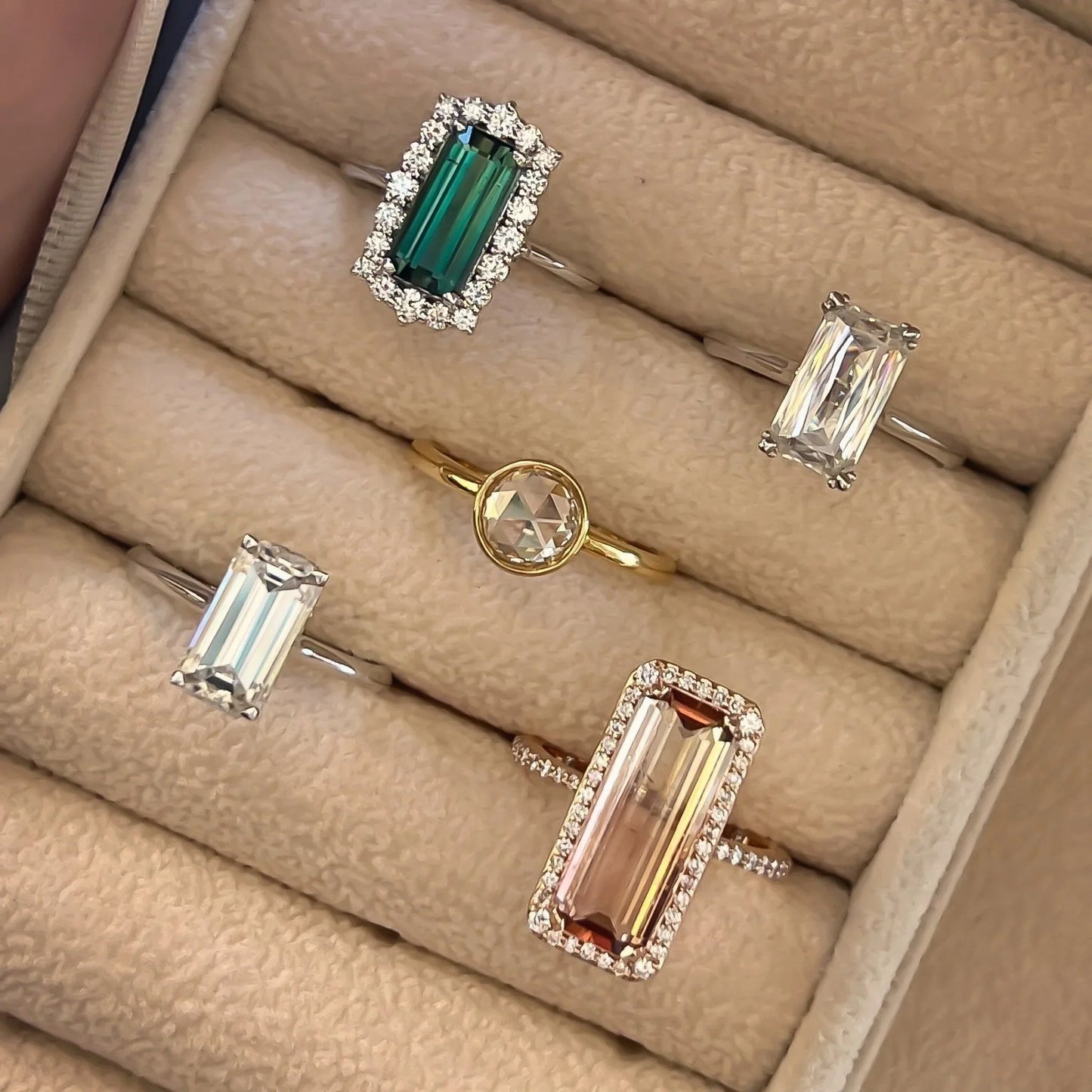 Diamond Crisscross Emerald Cut Moissanite Solitaire Ring 3.50 Carat 14K - Devine & Co.