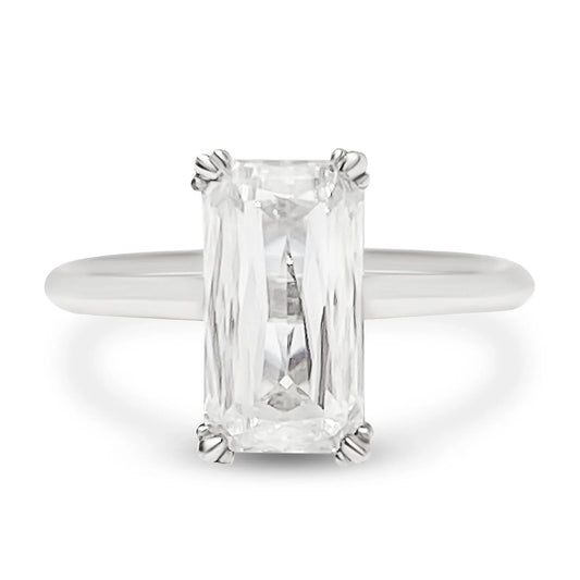 Diamond Crisscross Emerald Cut Moissanite Solitaire Ring 3.50 Carat 14K - Devine & Co.