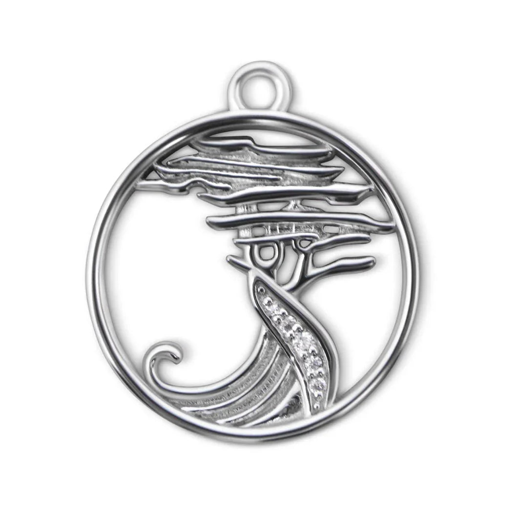 Lone Cypress Pebble Beach Wave Charm Pendant Sterling Necklace & Cubic Zirconia - Devine & Co.