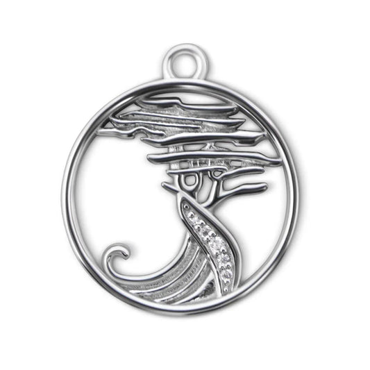 Lone Cypress Pebble Beach Wave Charm Pendant Sterling Necklace & Cubic Zirconia - Devine & Co.