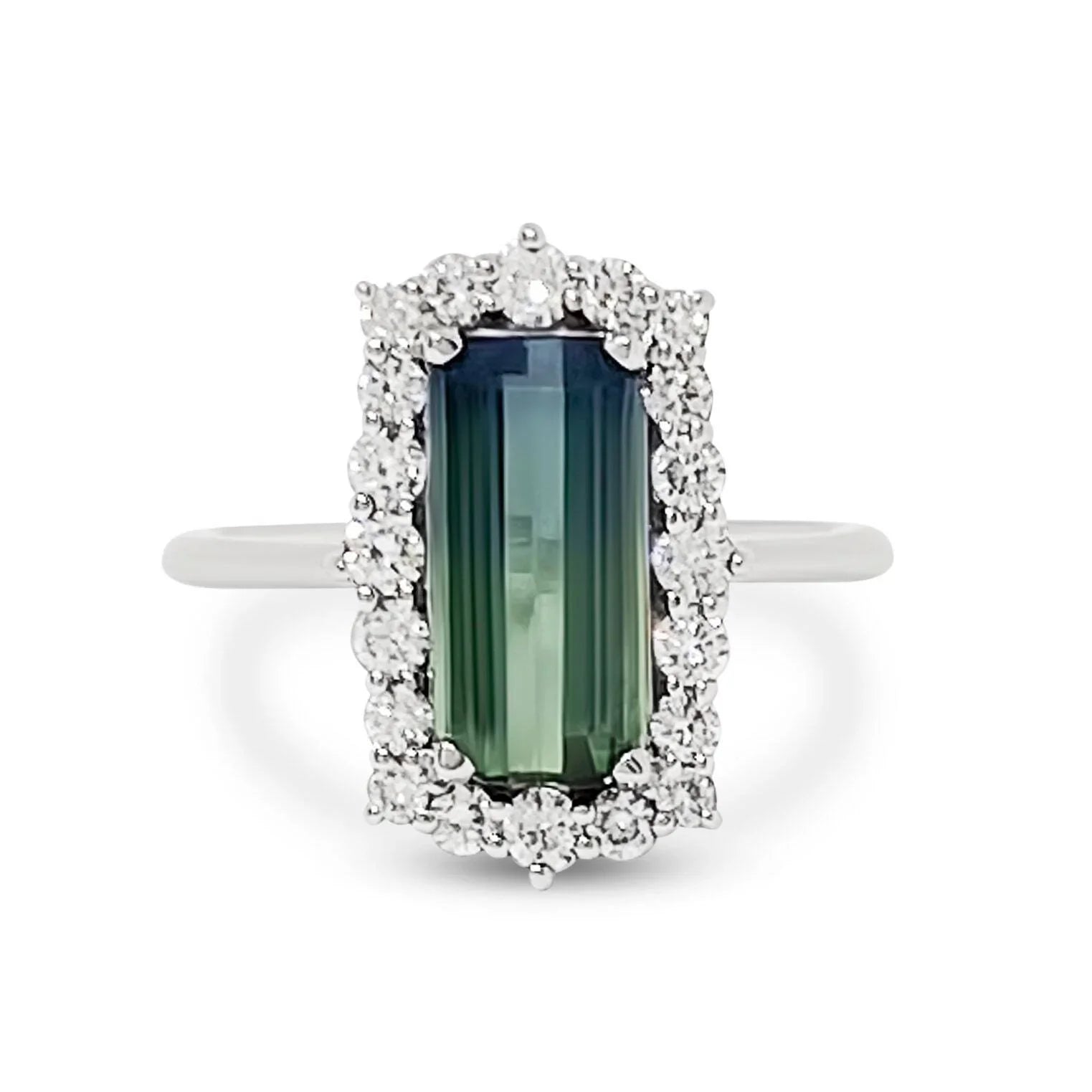 Parti-Colored Natural Tourmaline & Halo Diamond Engagement Rings 14K White Gold - Devine & Co.