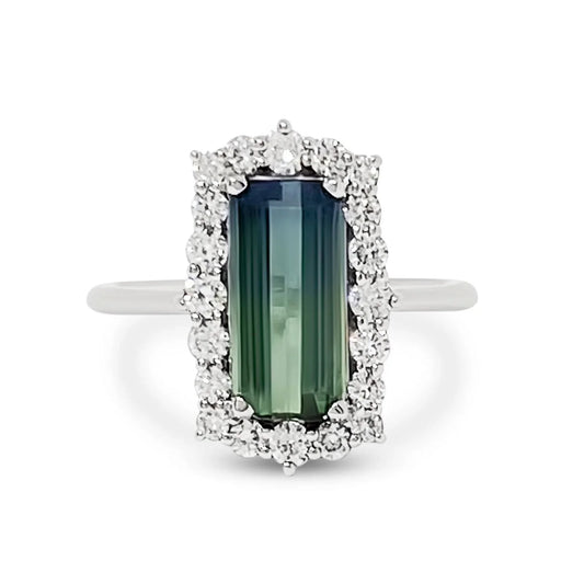 Parti-Colored Natural Tourmaline & Halo Diamond Engagement Rings 14K White Gold - Devine & Co.
